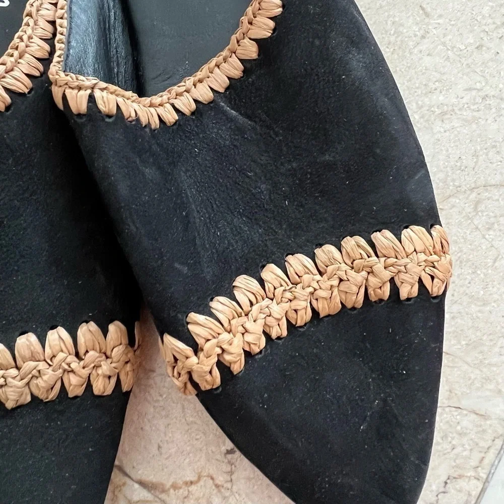 Free People San Marino Black Suede Leather Mules Slides